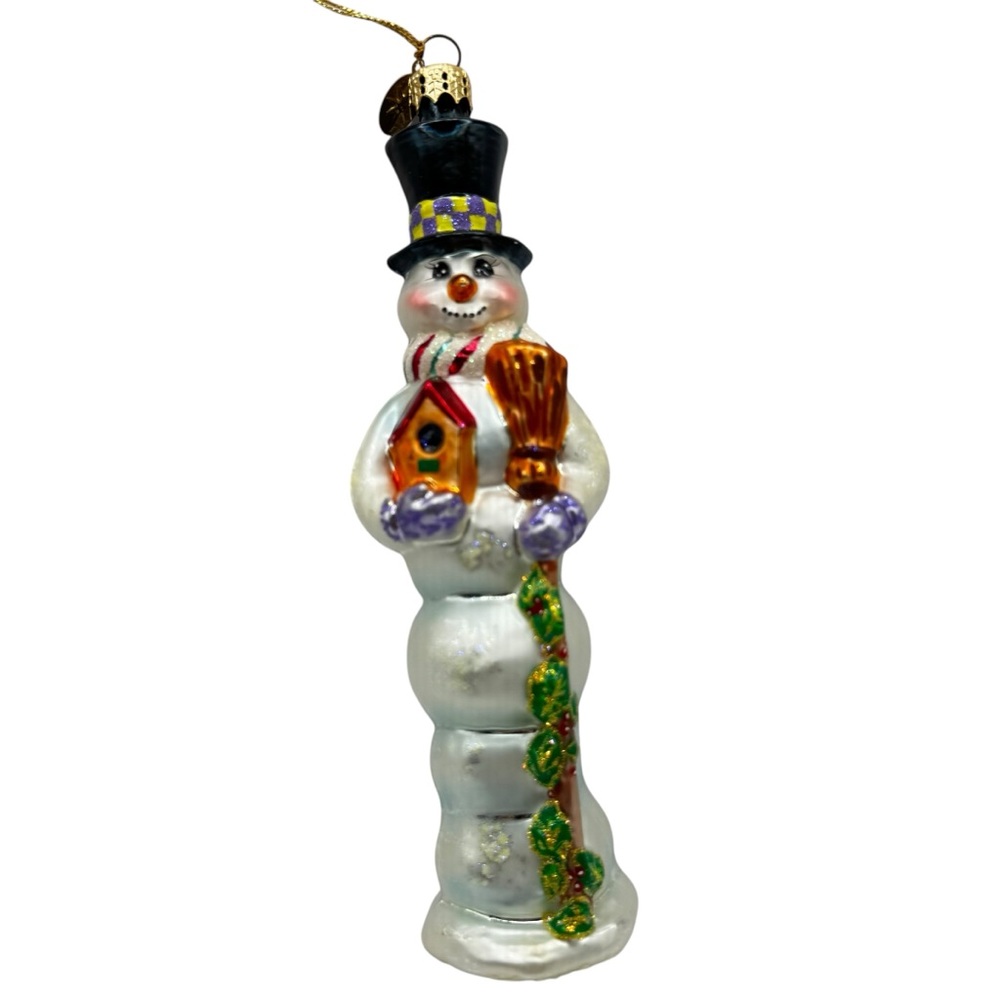 Christopher Radko 2001 Slim Frost Snowman Birdhouse Christmas Ornament 7''
